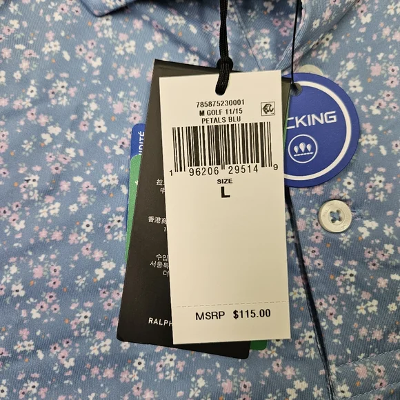 RLX Ralph Lauren Performance Golf Polo Shirt Blue Floral Men's Size Large